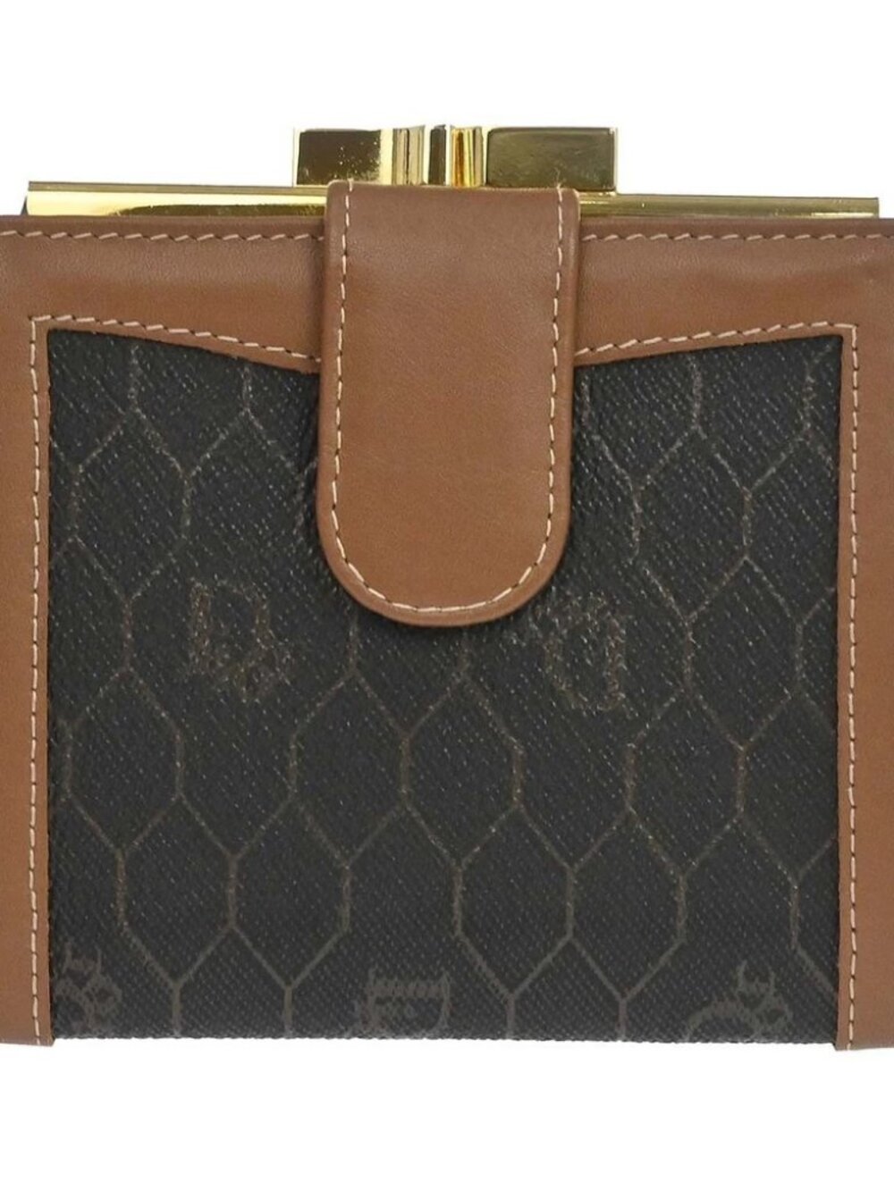 Christian Dior Black Brown Honeycomb Bifold Wallet 168177